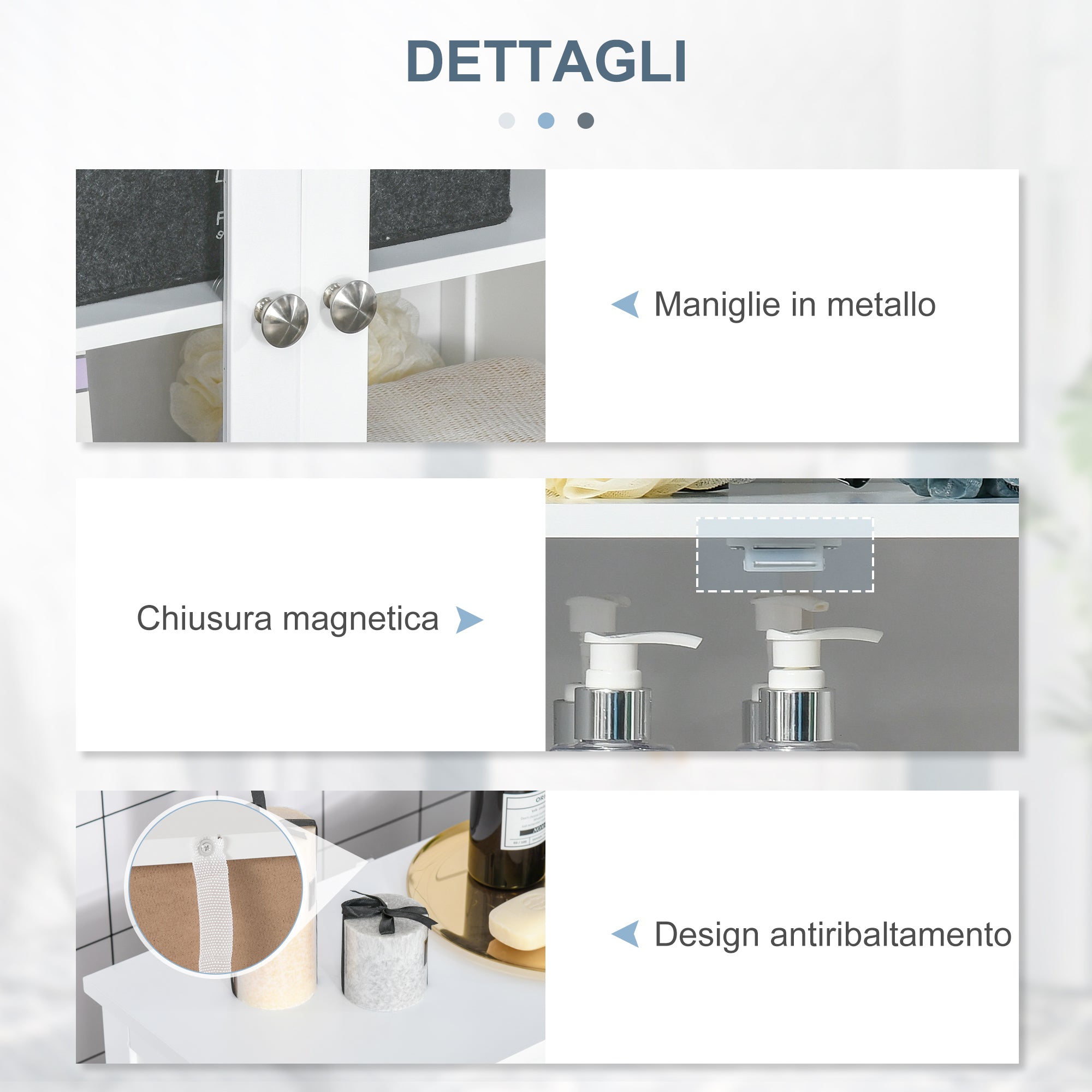 Mobiletto Bagno con due Armadietti 60x30x108,5 cm in MDF Bianco