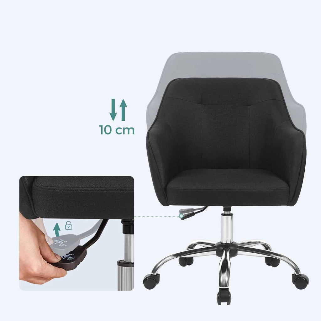 Sedia da ufficio sedia girevole seduta comoda ed ergonomica altezza regolabile portata 120 kg struttura in acciaio tessuto effetto lino nero 12_0005880