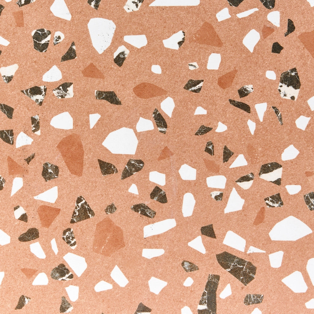 Tavolo da bistrot da giardino in metallo nero con struttura in ferro ø 60 cm, piano con motivo effetto terrazzo, stile vintage, da esterno