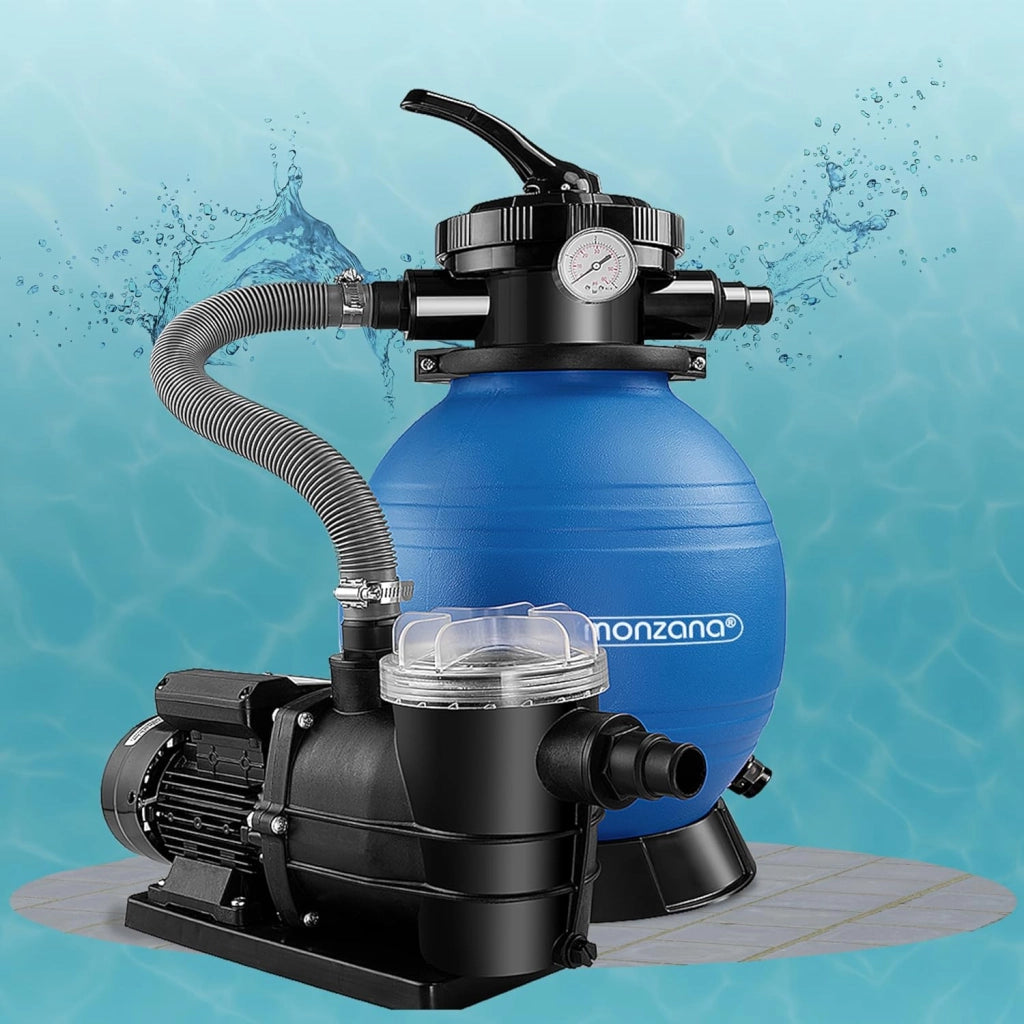 ® Pompa Filtro Piscina a 7 Vie 9.600 L/h Serbatoio 25 L Pompaggio a Sabbia Prefiltro