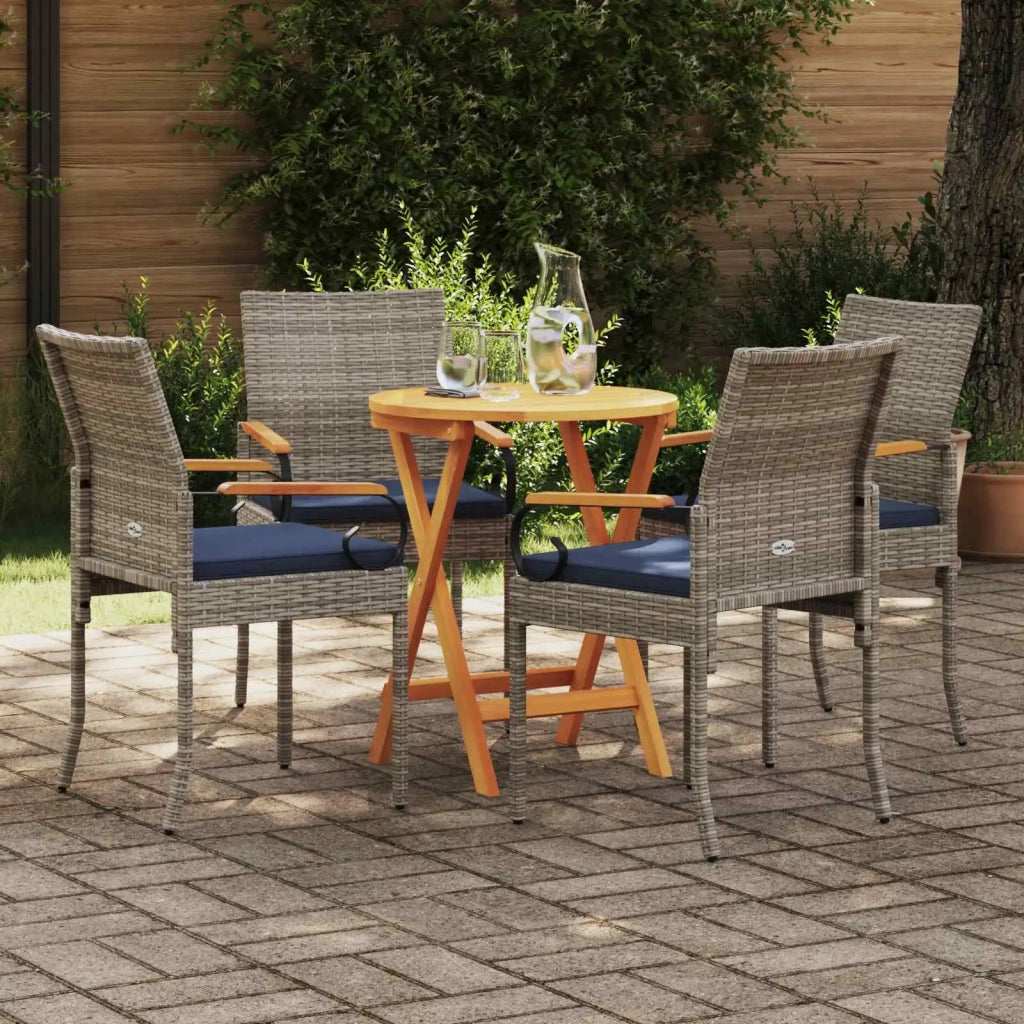 Sedie da giardino 4 pcs Grigio e Blu Navy Polyrattan e acacia