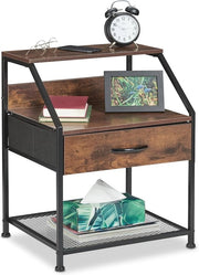 Cassettiere Industriale con 3 Scomparti e Cassetto - Finestra in Legno Rustico