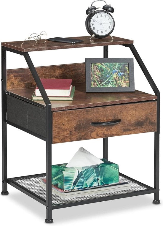 Cassettiere Industriale con 3 Scomparti e Cassetto - Finestra in Legno Rustico