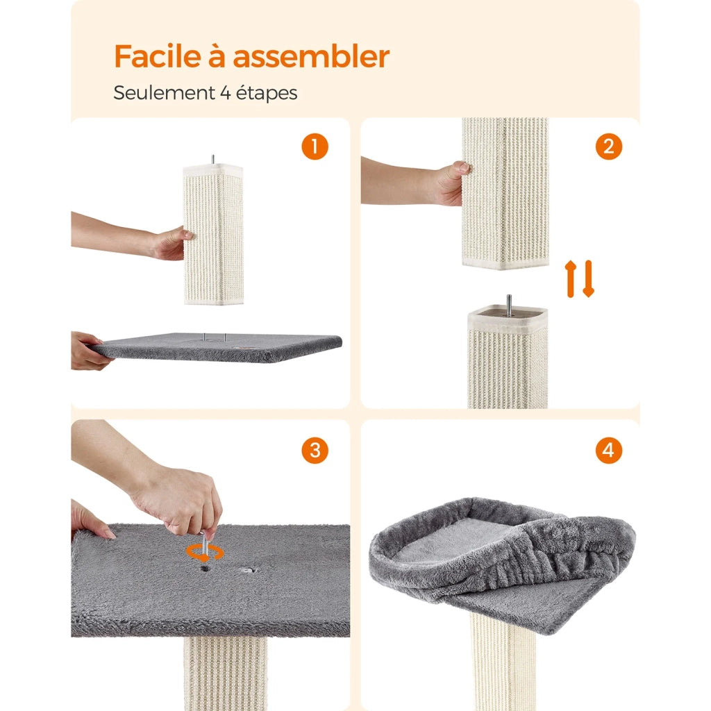 Tiragraffi per gatti con piattaforma in tessuto di peluche 40 x 30 cm albero per gatti altezza 71 cm palo in sisal con nappa grigio chiaro 12_0006010