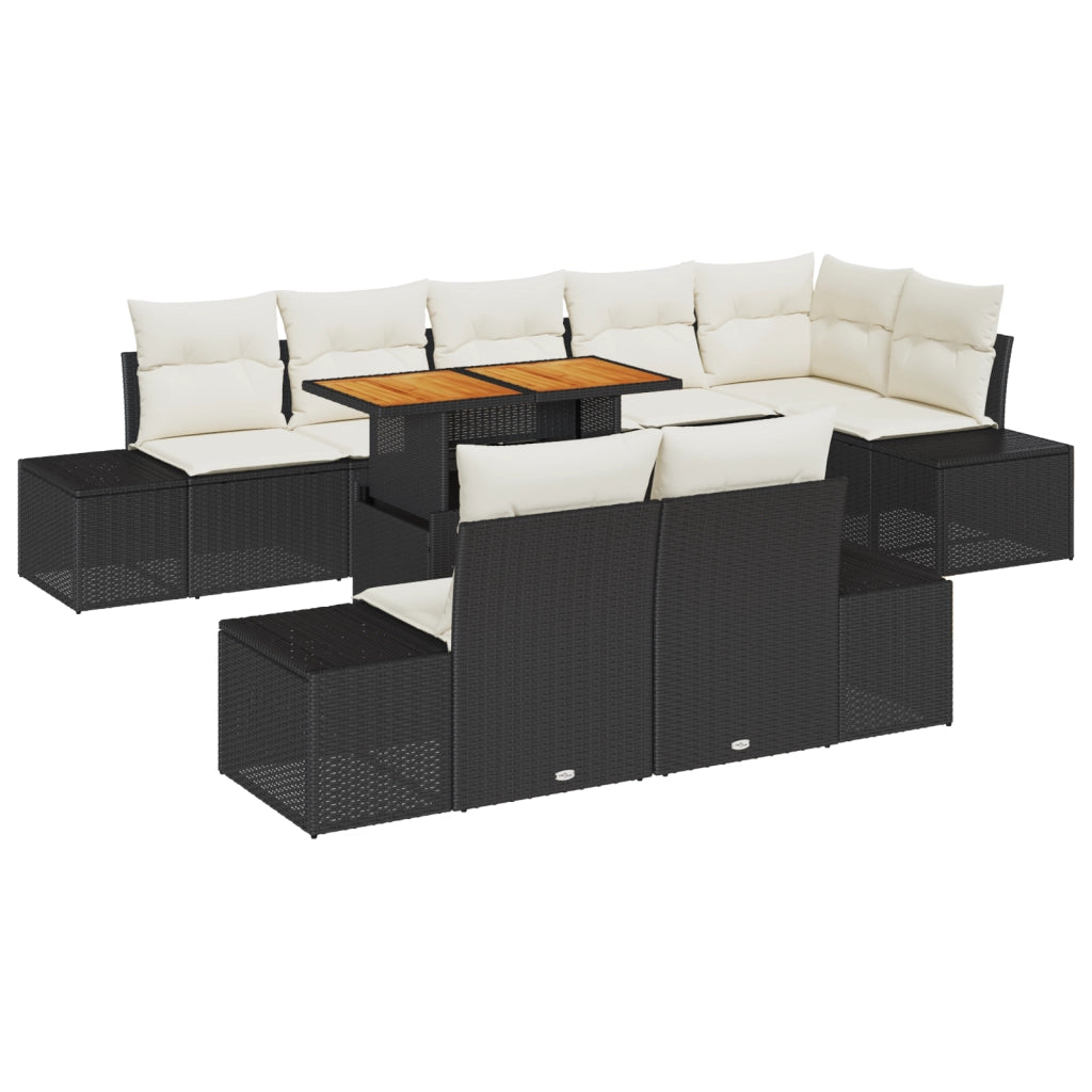 Set di Divani da Giardino 9 Pezzi con Cuscini Neri in Rattan Sintetico