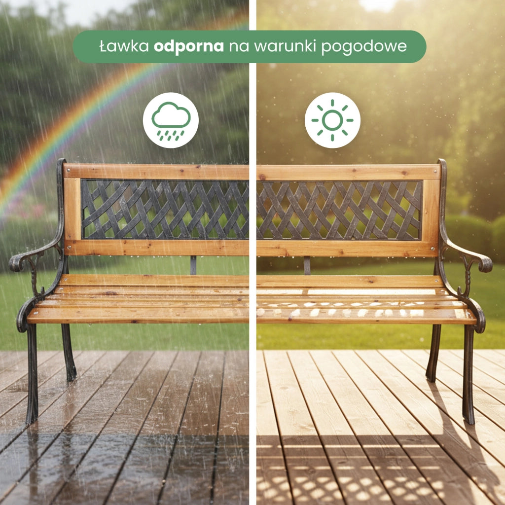 Panchina da giardino nera MIRT con legno laccato e gambe in ghisa larghezza 127 cm