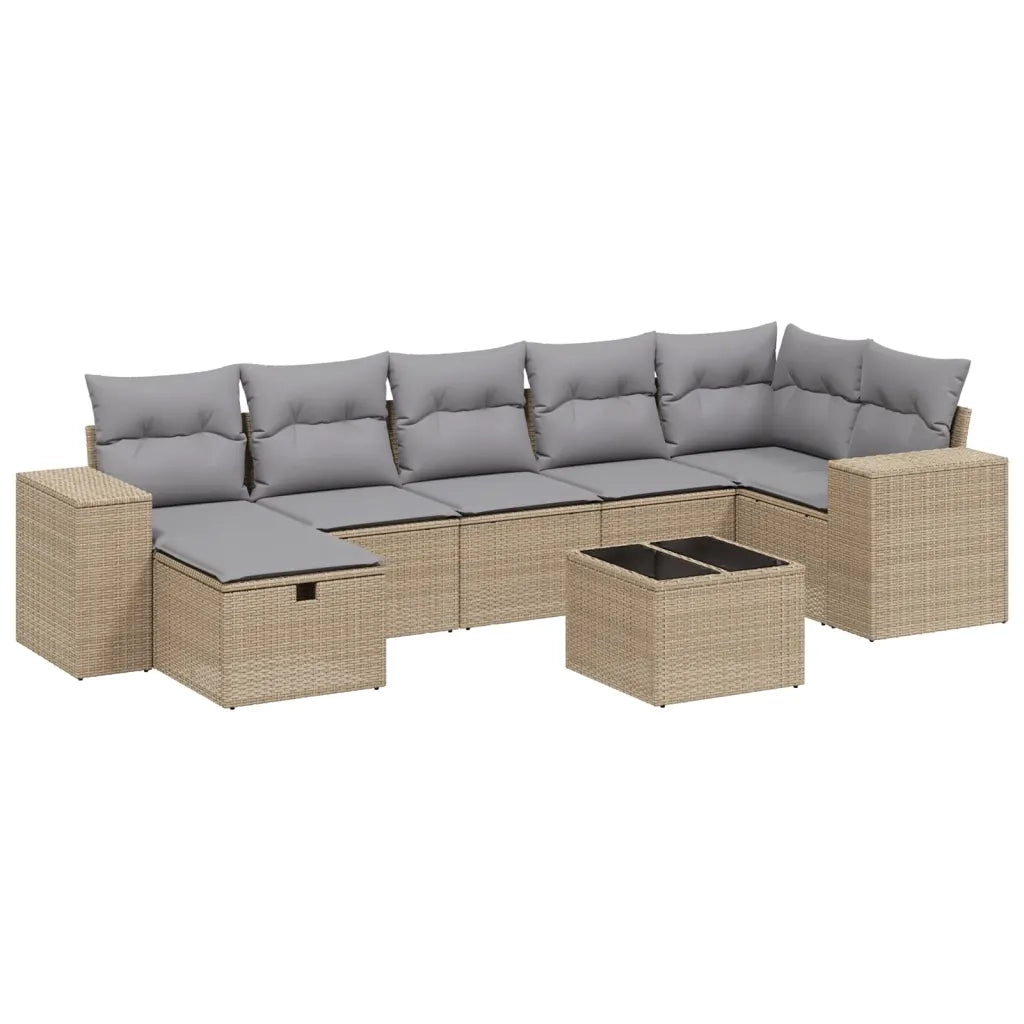 Set Divano da Giardino 8 pz con Cuscini Beige Misto Polyrattan