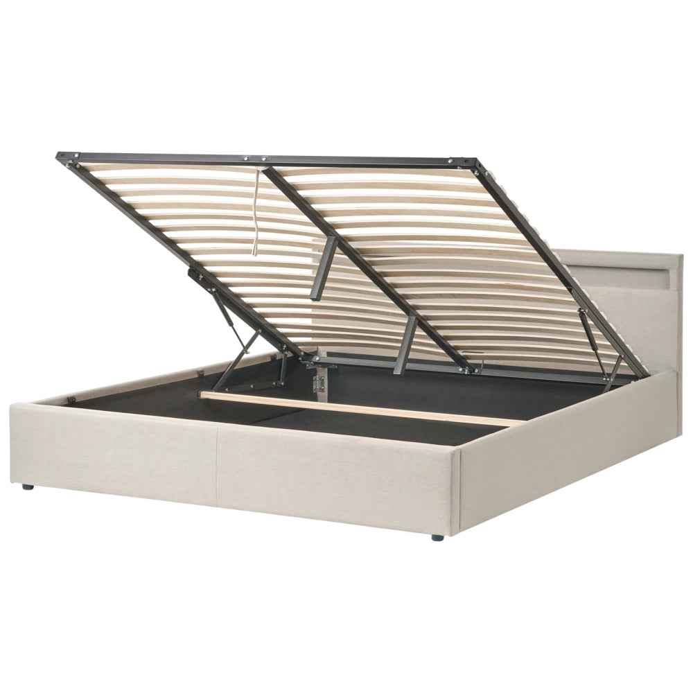 Letto matrimoniale in tessuto beige con LED 180 x 200 cm con contenitore elegante semplice