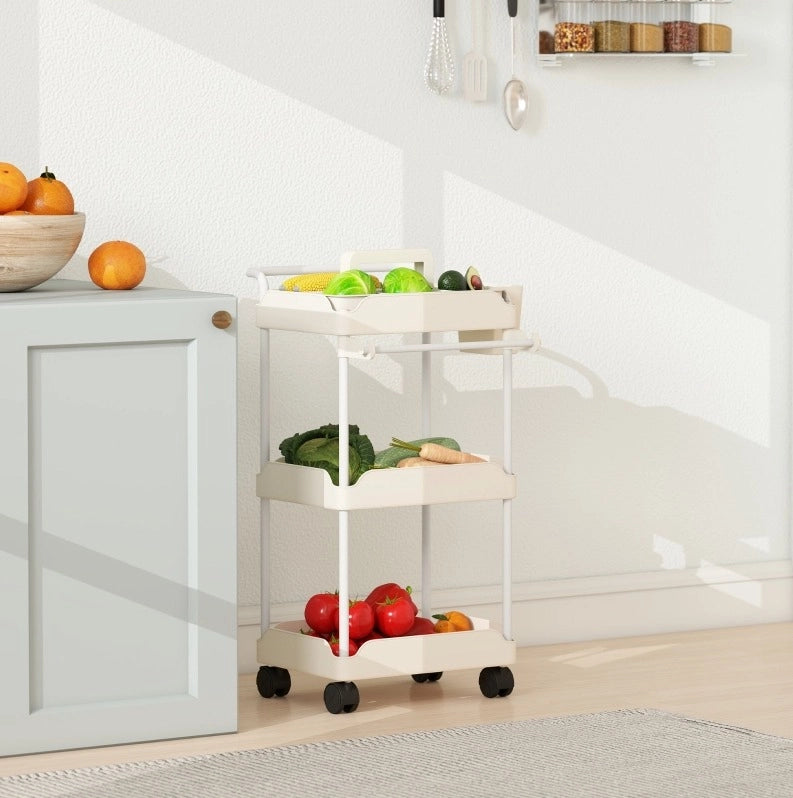 Carrello portatutto con 3 cestelli e portaasciugamani bianco