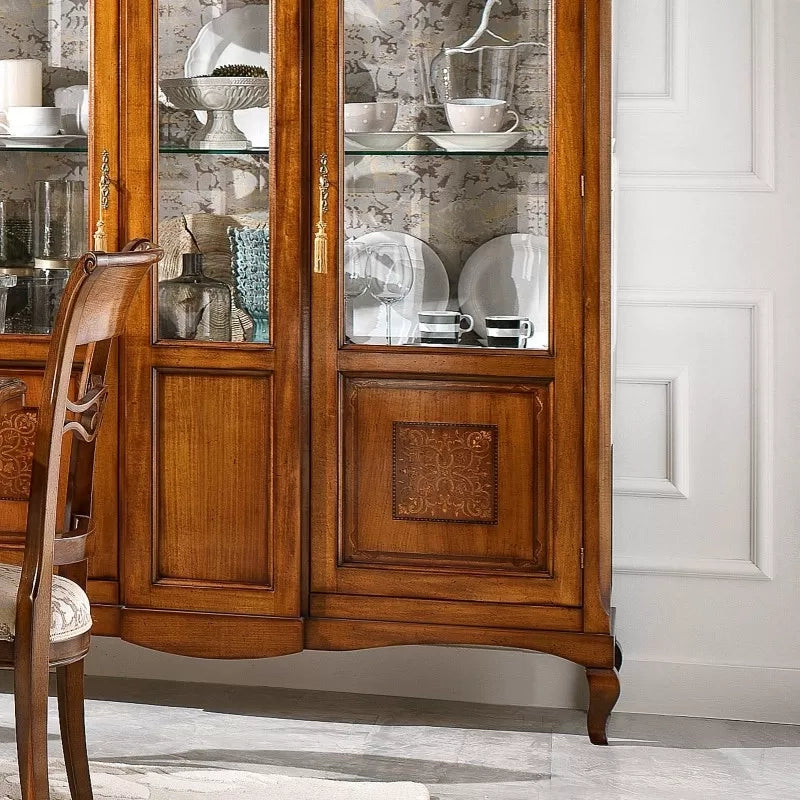 Vetrina classica 2 porte legno intarsio bassano 163x45x207 - Mobili 2G