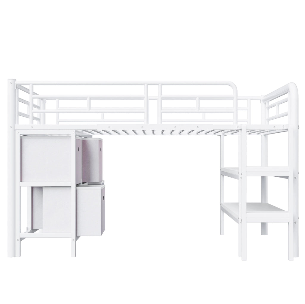 Letto a soppalco 90x200 cm con contenitore e gradini larghi