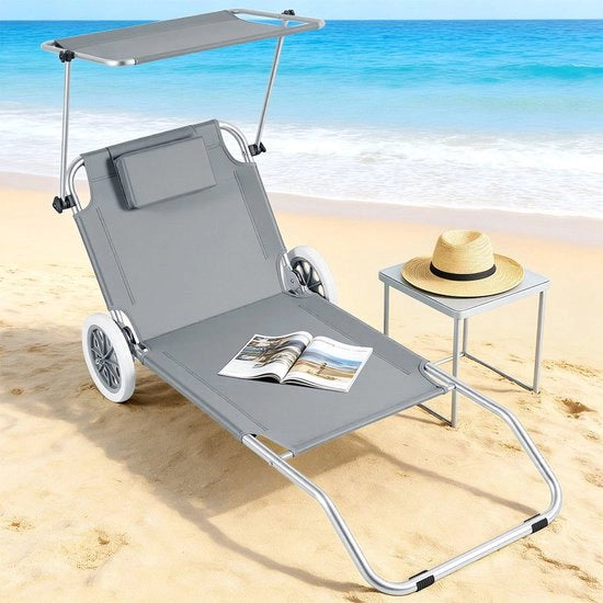 Ottima Sedia da Giardino - Sedia da Giardino Comfortevole con Supporto Cervicale e Ombrellone - Schienale Regolabile - Sedia da Sole Pieghevole e Portatile