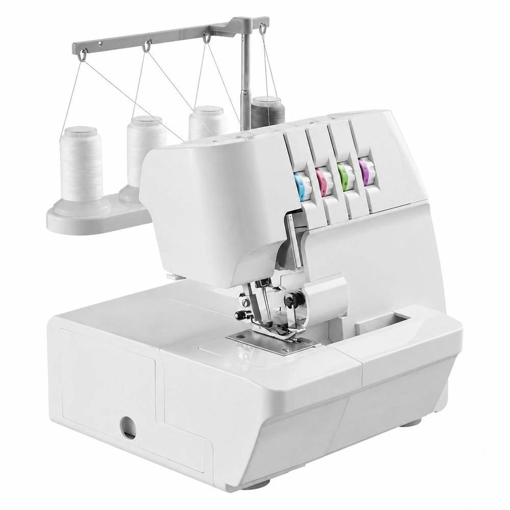Overlock Sewing Machine, 1250 Stitches Per Minute, 2-3-4 Thread Capable, Adjustable Differential Feed (0.7-2), With Free Arm And LED Lighting, Sewing Machine For Various Fabrics, White