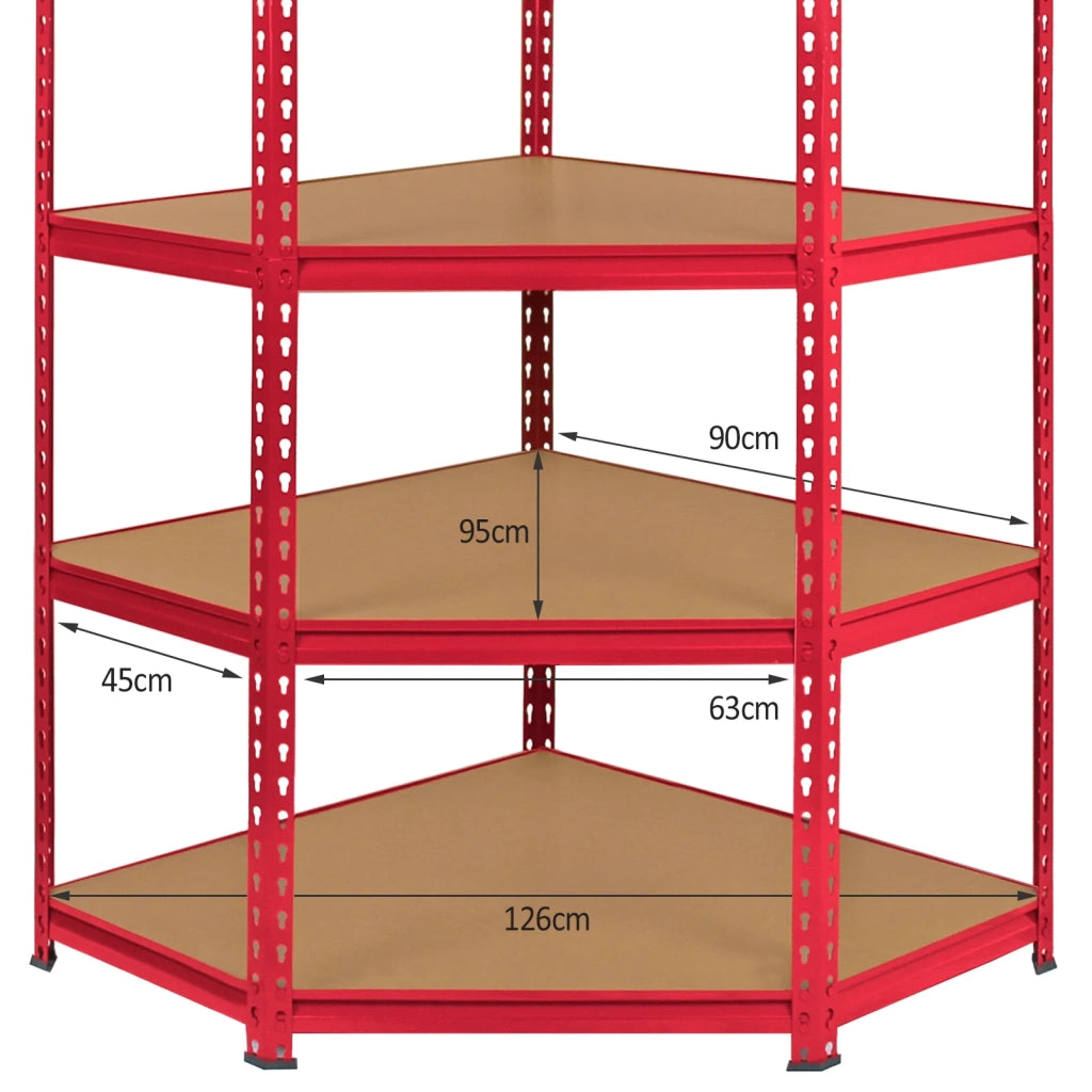 Scaffale ad Angolo in Acciaio Senza Bulloni Z-Rax Rosso Largo 90cm per Garage
