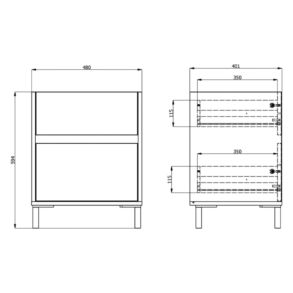 Gili, Comodino 2 Cassetti, 48x40x60h cm Bianco Crema