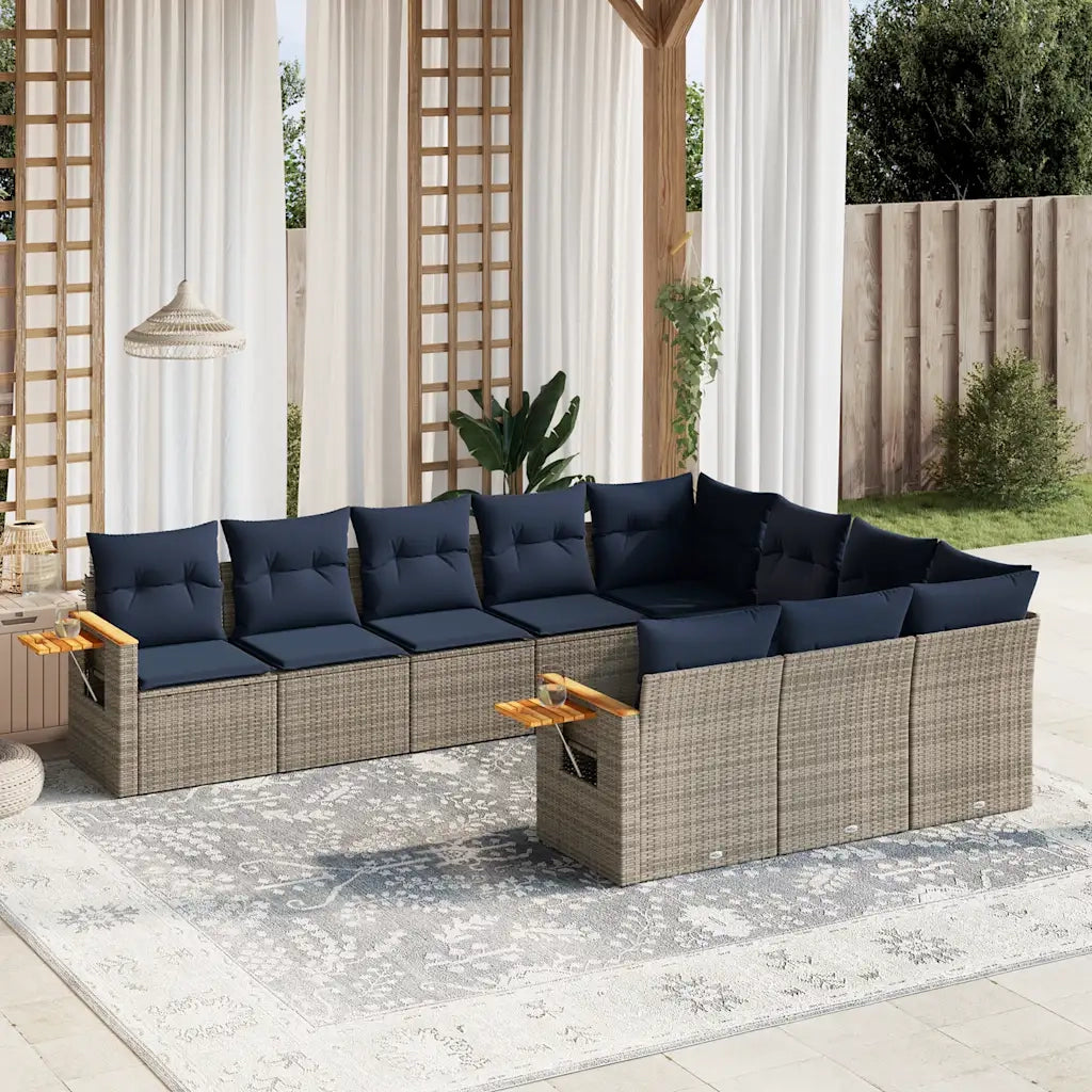 Set Divano da Giardino 10 pz con Cuscini Grigio in Polyrattan