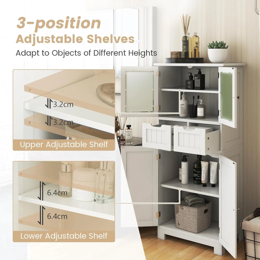 Mobile Bagno con 4 Ante + 2 Cassetti, Armadietto Multifunzione Salvaspazio 60x30x128cm, Design Modulare per Casa, Toilette e Cucina, 2 Colori Scelta & Facile Pulizia