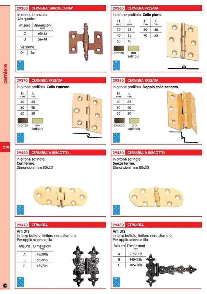 1blister bl cerniere in ottone profilato 1/2 collo o.b. 40x35 (pz.2) cod:ferx.54090