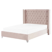 Letto a doghe velluto rosa imbottito trapuntato poggiatesta 160 x 200 cm stile glamour elegante