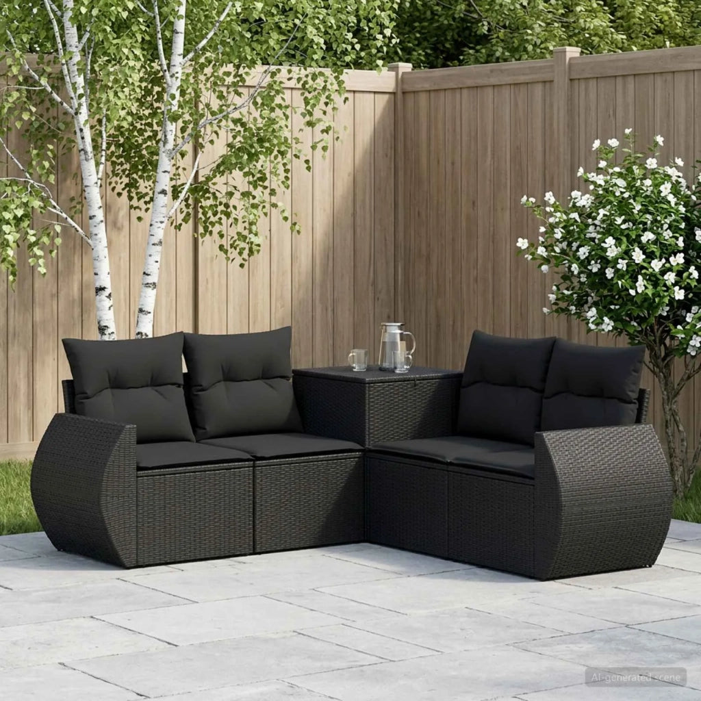 Set di divani 5 pz Nero Rattan sintetico e Acciaio 3447891