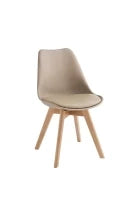 E-STYLO Sedia in polipropilene tortora con seduta imbottita e rivestita in similpelle, gambe in legno di faggio, 48.5cm X 52cm H. 82cm.