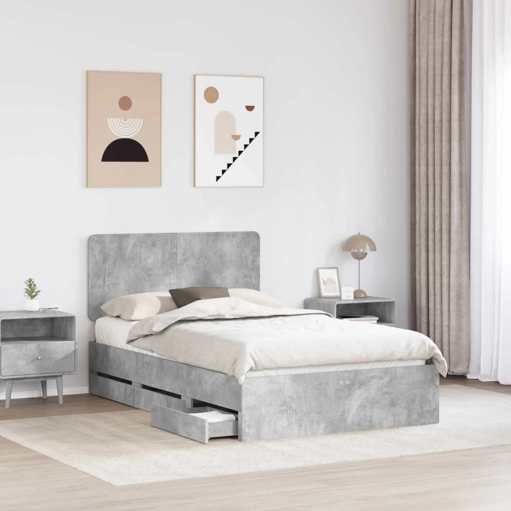 Struttura del letto con cassetto-Giroletto con contenitore-Rete del Letto Grigio cemento 135 x 190 cm 151748