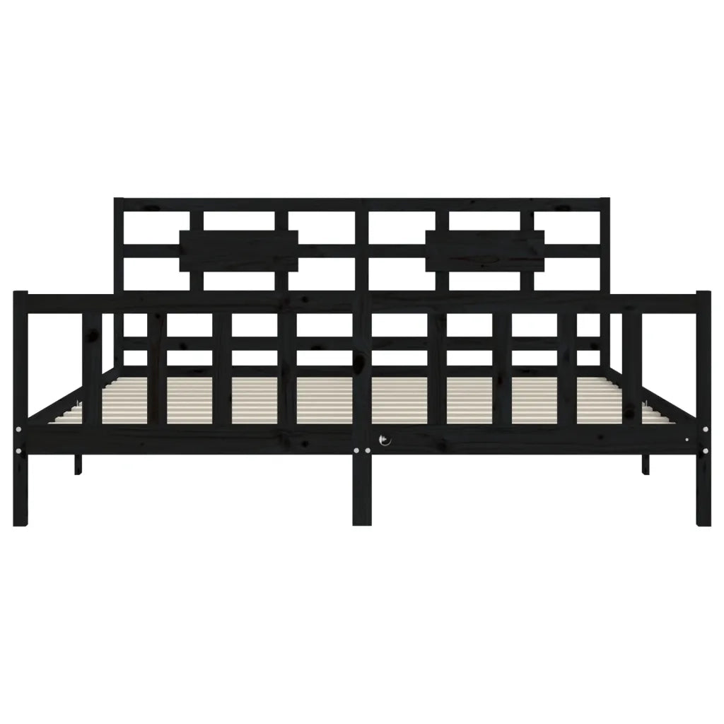 Giroletto con Testiera Nero 200x200 cm in Legno Massello 3192580
