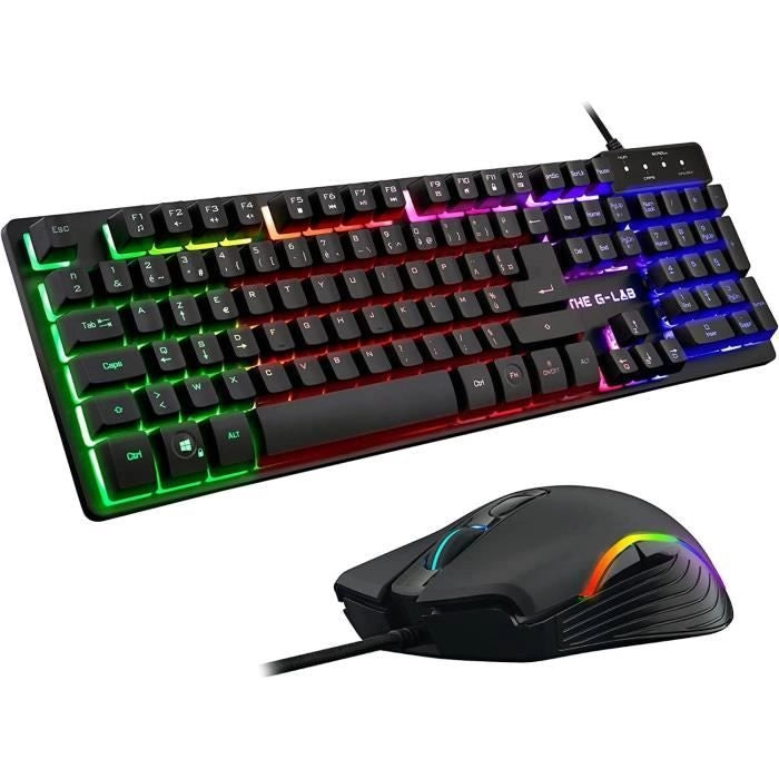 Combo KRYPTON - THE G-LAB - Pacchetto tastiera e mouse da gioco retrò cablati - Illuminazione RGB