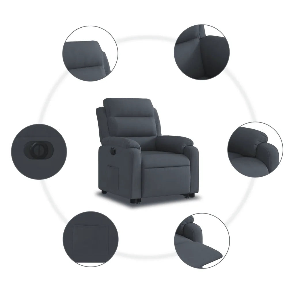 Poltrona Alzapersona Reclinabile Elettrica Grigio Scuro Velluto 3205115