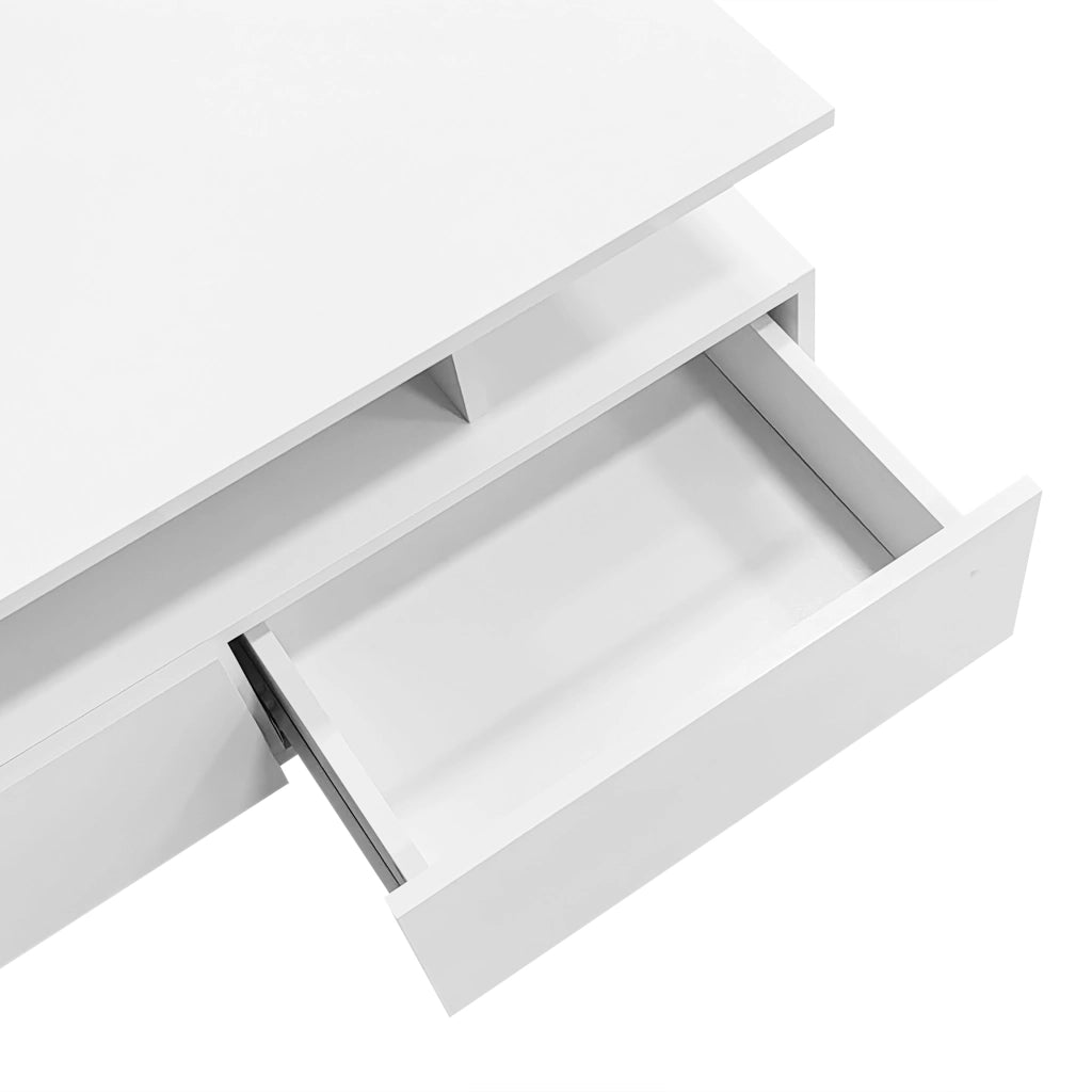 Tavolino da caffè 90x55x41 cm; con illuminazione LED e 2 cassetti; truciolato; bianco