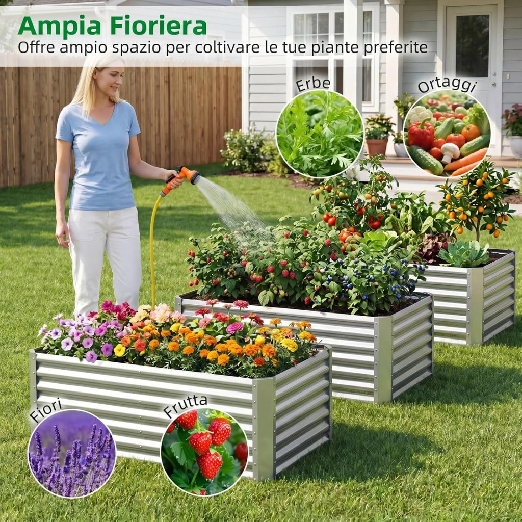 Orto Rialzato da Esterno, Letto da Giardino in Metallo Zincato per Piante, Fiori e Verdure, Fioriera senza Base Resistente, per Balcone, Terrazza e Cortile (119,5 x 61,5 x 60,5 cm)