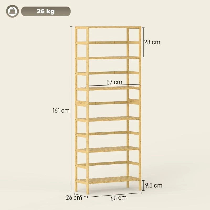 SCAFFALE IN LEGNO DI BAMBÙ A 6 LIVELLI CON RIPIANI REGOLABILI, 60X26X161 CM, LEGNO NATURALE
