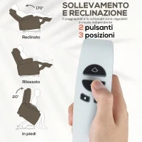 Poltrona Alzapersona Reclinabile Massaggiante e Riscaldante con Doppio Motore, Marrone Scuro