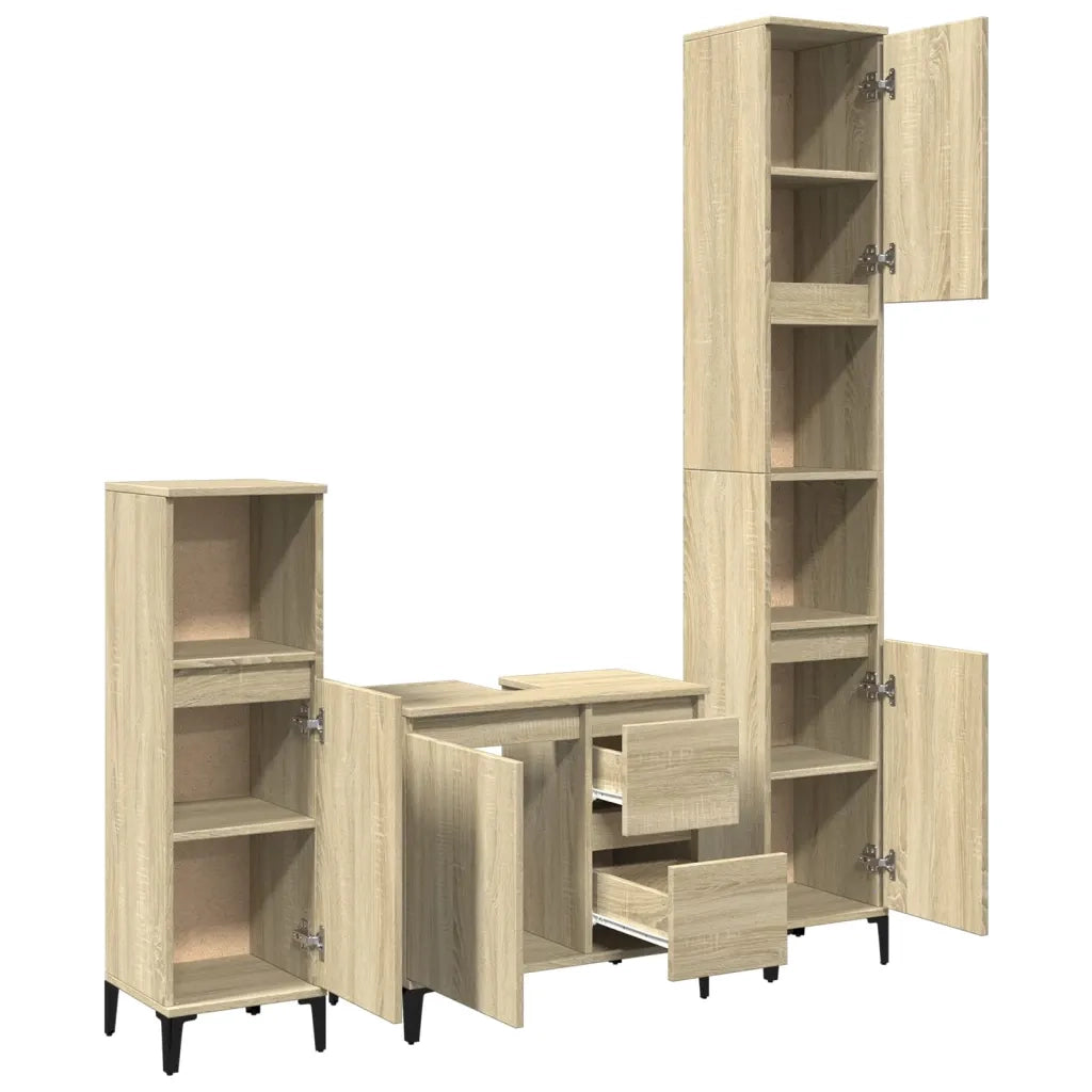 Set Mobili da Bagno 3 pz Rovere Sonoma in Legno Multistrato