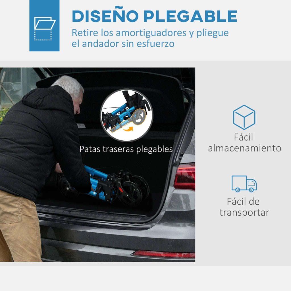 Andatore per Anziani Pieghevole con Sedile e 4 Ruote ¨C zephmum ¨C Altezza Regolabile, Freni a Mano, Blu e Nero