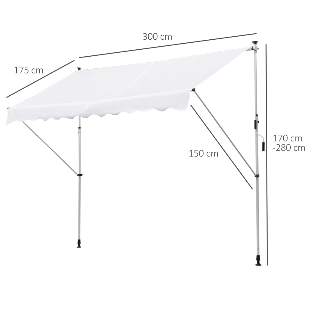 Tenda da Sole a Bracci 3x1.5m con Manovella e Struttura Telescopica, Bianco