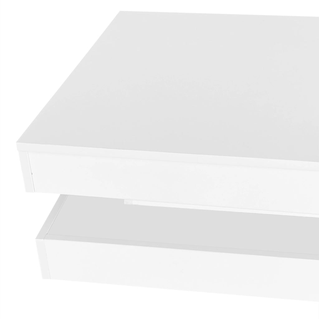 Tavolino da salotto 70x70x36 cm; piano girevole a 360° con luce LED; pannello truciolare bianco