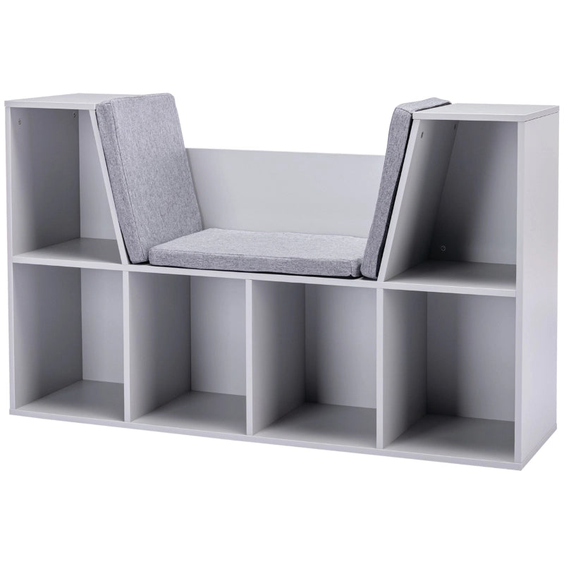 Libreria per bambini con 6 scomparti e cuscini, 103 x 30 x 62 cm, grigia