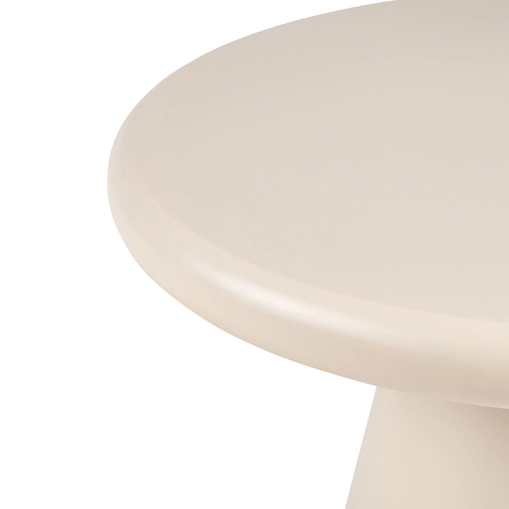 Tavolino in MDF beige piano rotondo da 80 cm base a piedistallo design scultoreo stile organico