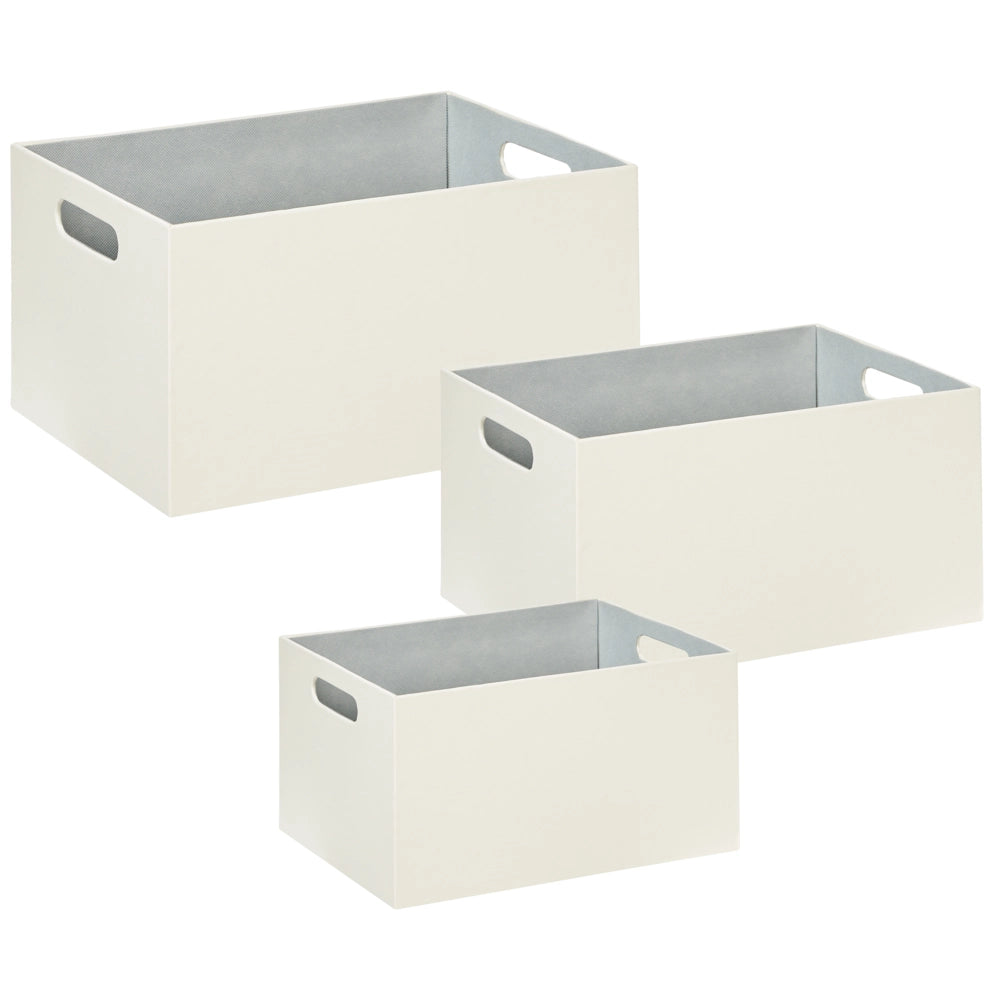 Set di 3 cesti portaoggetti con manici in ecopelle beige