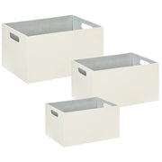 Set di 3 cesti portaoggetti con manici in ecopelle beige
