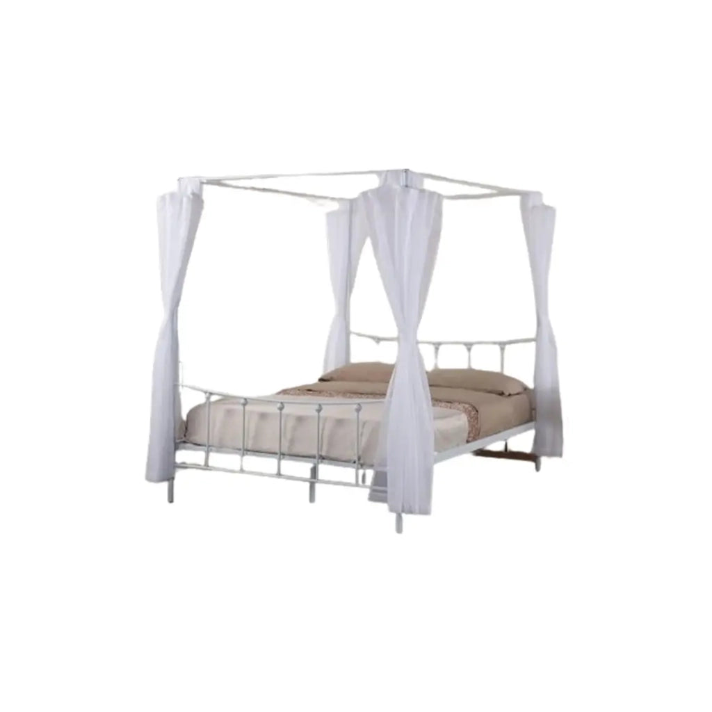 Letto a baldacchino AMORE – 140x200 cm – Metallo bianco con veli inclusi – Eleganza e romanticismo