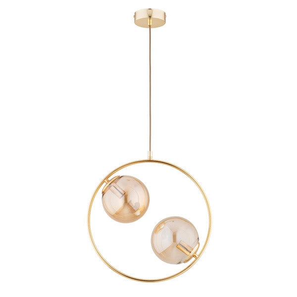 Lampada a sospensione Adino oro anello 2 luci E14 Alfa