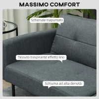 Divano Letto Clic Clac con Schienale Regolabile in Tessuto Effetto Lino, Legno e Acciaio, 200x77x72 cm, Grigio