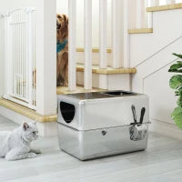 Lettiera per Gatti in Acciaio Inossidabile XL Arenero con Paletta Doppie Aperture Facile da Pulire Argento