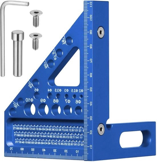Squadratura di Velocità 225-90° - Lega di Alluminio - Combinazione Quadrata per Falegnami - 11 Fori di Foratura - Multifunzionale
