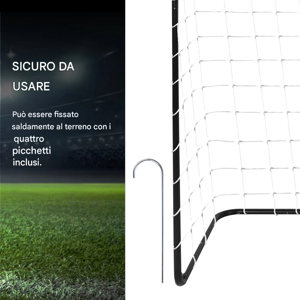 Porta da Calcio 182x122x61 cm Allenamento Football con Picchetti in Metallo Nero