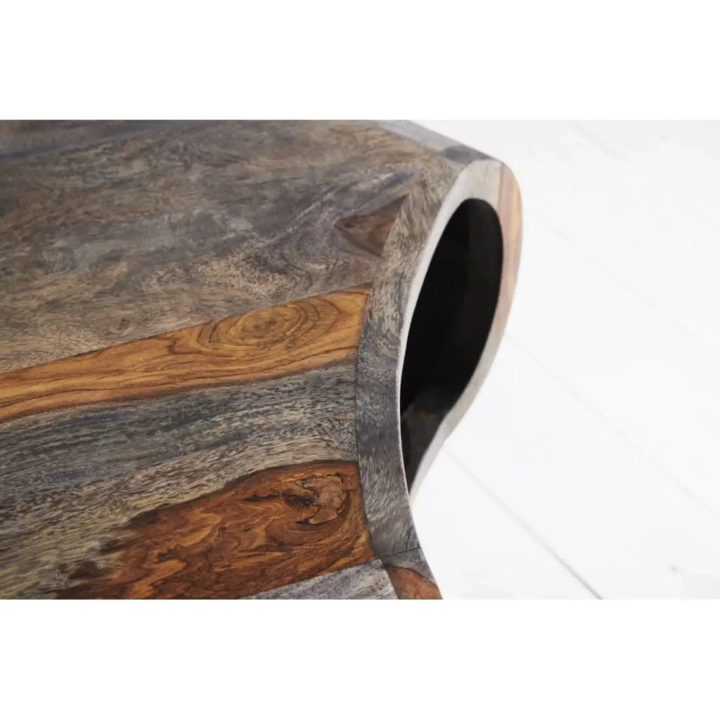 Tavolino basso NERA 70 cm in legno massiccio di Sheesham marrone e grigio con nicchia – stile retro industriale