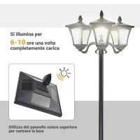 Lampada da Giardino Solare 3 LED Lampada da Terra Esterno Classico IP44, 51.5x47x182.5cm