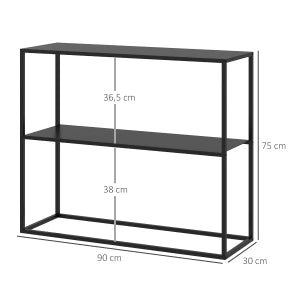 Tavolino consolle da ingresso in acciaio con 2 ripiani e protezione antiribaltamento 90x30x75 cm